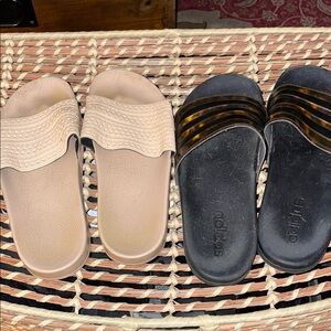 Set of Two Slide Sandals - Beige and Black